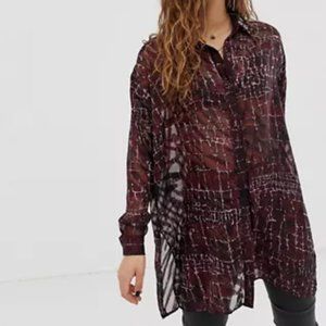 Religion London NWT Women Oversized Sheer button down blouse Red Croc US 6 UK 8